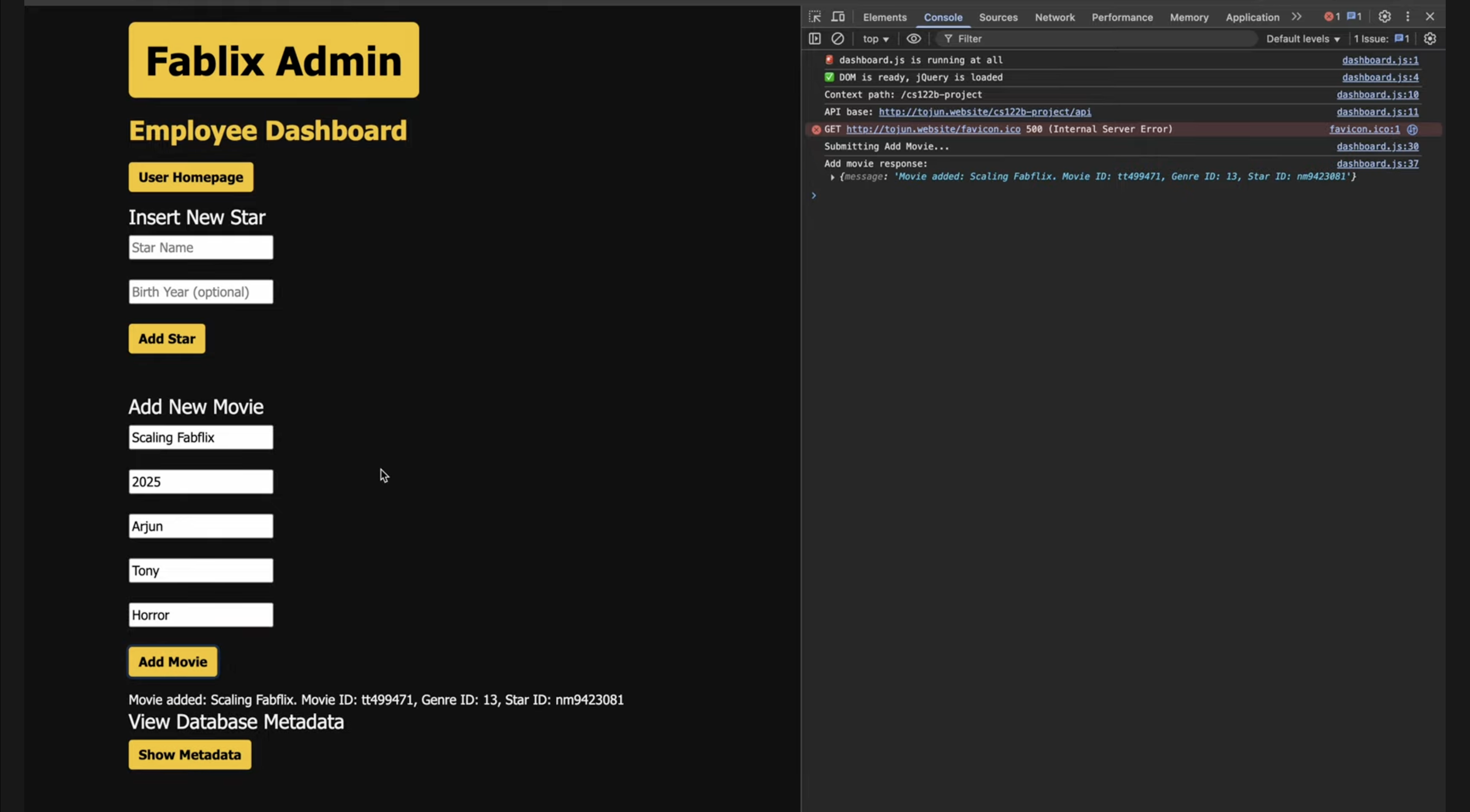 Employee dashboard to edit database metadata directly