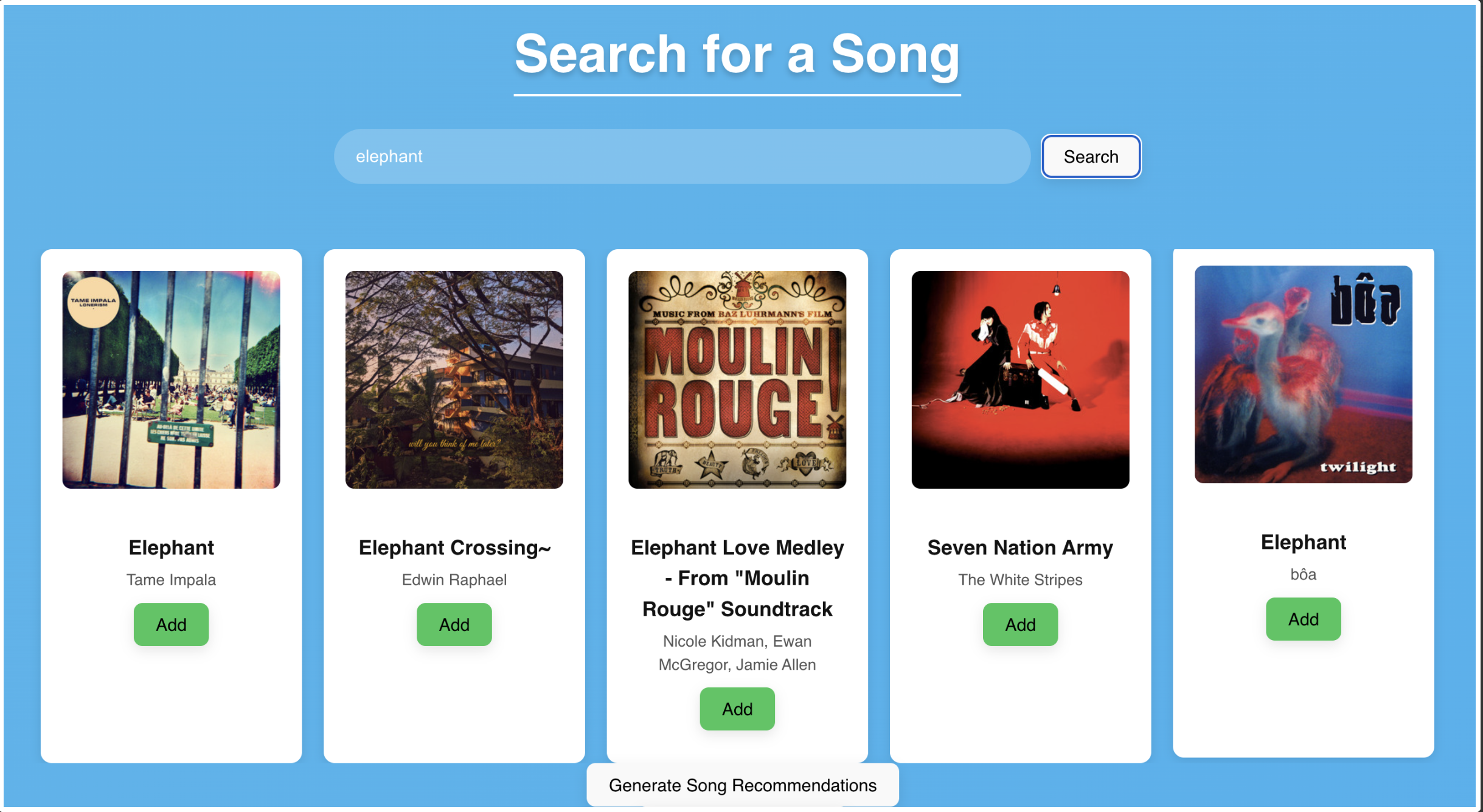 Search UI to add songs