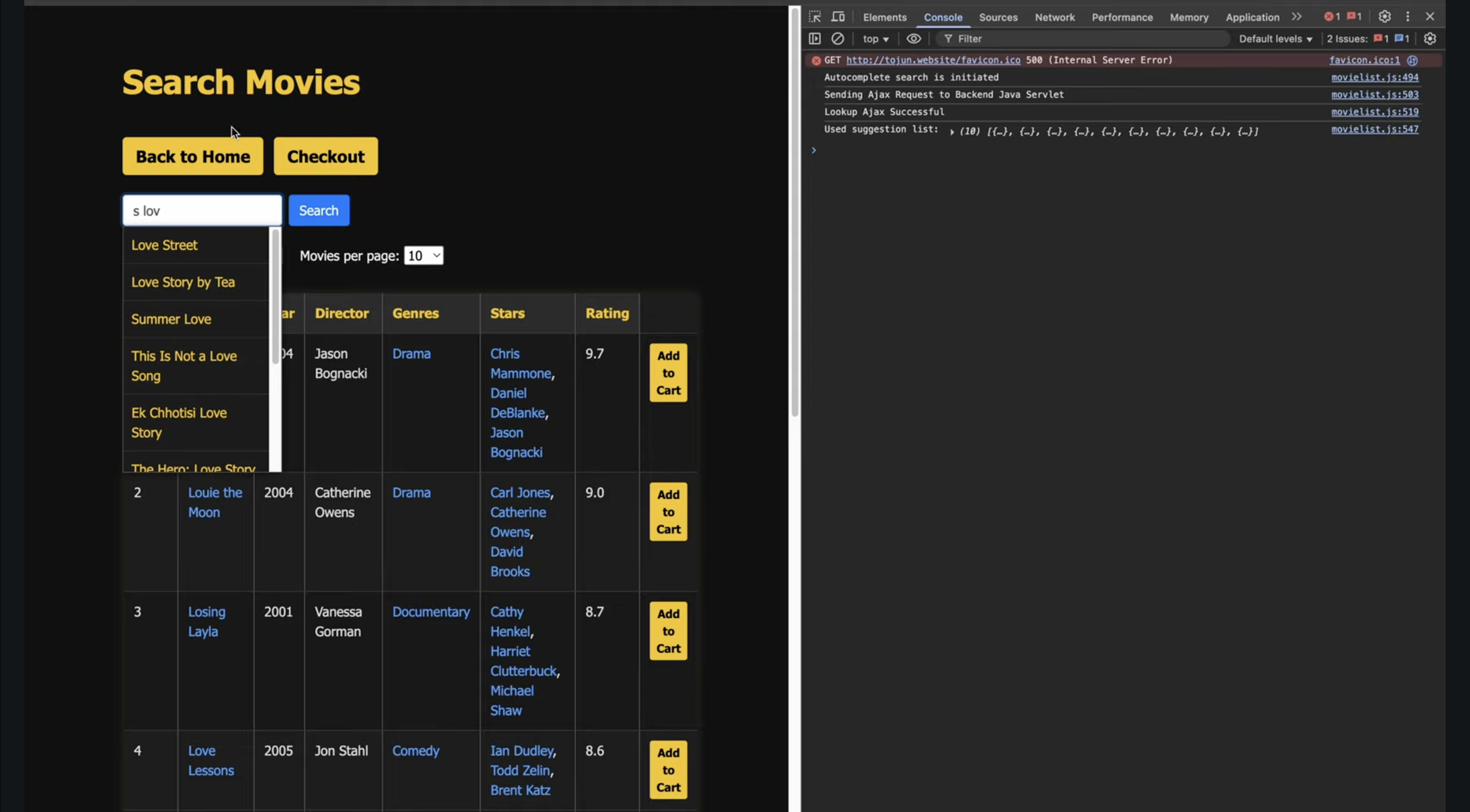 Autocomplete search, 1000s of movies